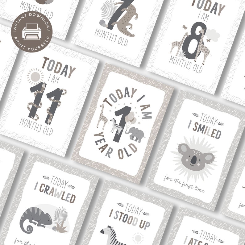 Printable Baby Milestone Cards Safari Animals Milestone Cards Printable Instant Download ...