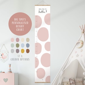 Gepersonaliseerde kinder canvas hoogtegrafiek, Scandi kinderslaapkamer decor, kinderkamer decor, groeimeter, babycadeau gepersonaliseerd, kindermuurkunst, Polka Dot