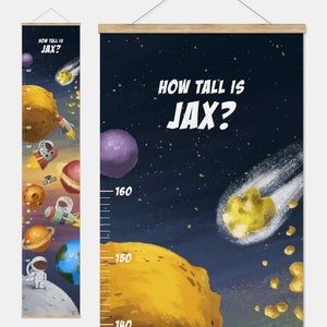 パーソナライズされた宇宙をテーマにした子供用身長計、宇宙の子供用装飾、宇宙保育室の装飾、ロケット船、パーソナライズされた赤ちゃん/子供用ギフト、定規