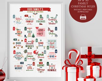 Christmas Family Rules Printable Digital Download Xmas Rules Digital Art Christmas Decor Home Wall Sign Instant Download, House Rules Print