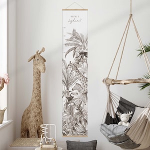 Personalisierte Dschungel Safari Tiere Messlatte Tropische Dekor Kinder Wachstumstabelle Neutral Safari Kinderzimmer Dekor, tropische Tiere Kinderwandkunst