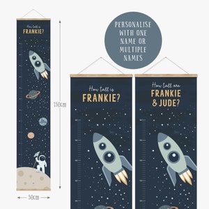Personalised Outer Space Themed Children&#39;s Height Chart, Space Decor, Space Nursery Decor, Rocket Ship, Personalised Baby/Kids Gift, Ruler