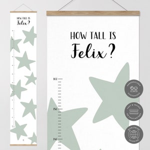 Gepersonaliseerde kinderhoogtegrafiek Kids Star Decor Groeigrafiek Geslachtsneutraal Kinderkamer Decor Canvas Hoogtegrafiek Speelkamerliniaal, Boho, Scandi