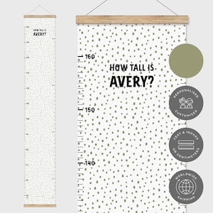 Personalised Kids Height Chart, Canvas Growth Chart, Polka Dot Nursery Decor, Scandi Kids Decor, Playroom, Boho Wall Art,Green Nursery Decor