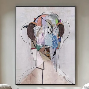 Original Figure Wall Art Minimalism Abstract Painting Colorful Abstract Painting Picasso-style Figure Painting Face Artwork Home Decor