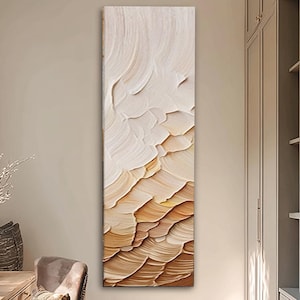 Original Brown&beige Texture Long Narrow painting ,Modern minimalist abstract Wall Art,Living room wall art,Neutral Framed Wall Art