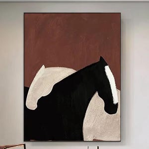 Original large Black white abstract horse wall art, Horse Oil Painting on Canvas ,Animal Painting Living Room Bedroom Modern wall Art