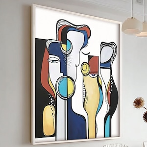 Original Cubism Figure Abstract Wall Art Minimalism Colorful Abstract Painting Picasso-style Figure Painting Face Artwork Home Decor