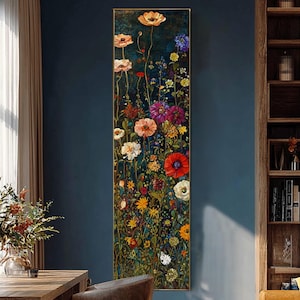 Original Colorful Wildflower Garden Long Narrow painting,Nature Wall Art, Botanical Wall Art Lving room wall art,Framed painting on canvas