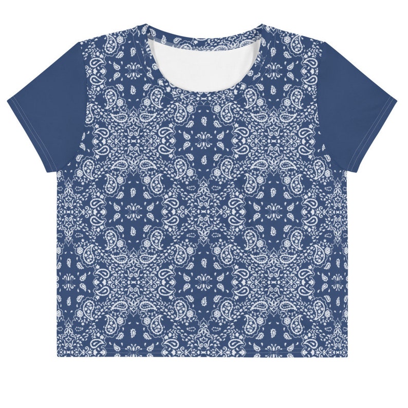 Blue bandana print cropped women tee