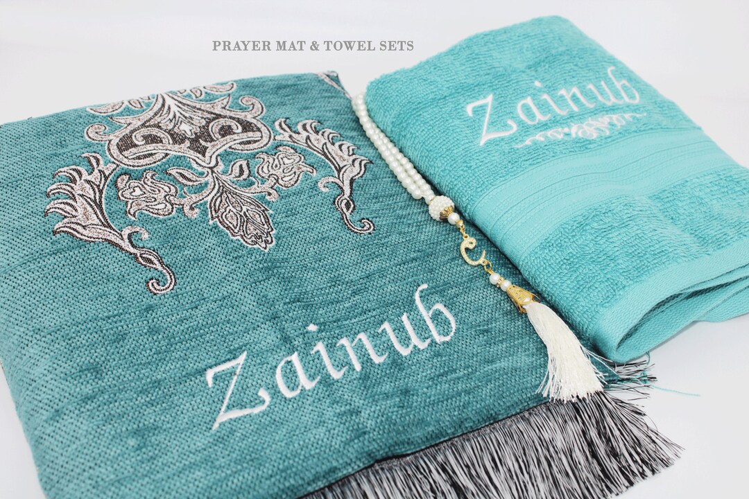 Personalised Prayer Mat Wudhu Towel Set Personalised Prayer Etsy