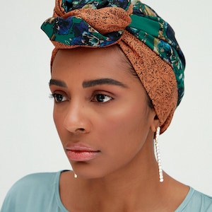 Faixa de cabeça turbante floral de poliéster: chapéu para quimioterapia, cobertura para cabeça
