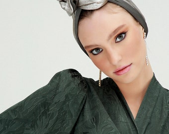 Khaki Silver Turban: Vintage Style Head Covering