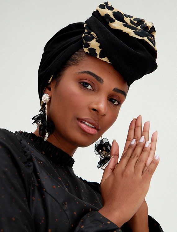 Leopared Serpushi, Turban Hat Top Knot, Chemo Hat, Chemo Turban