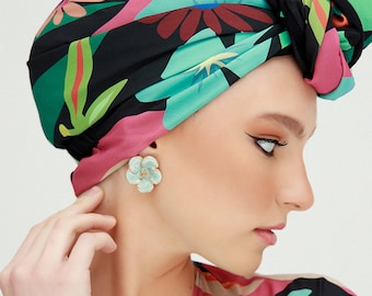 Neon Safari Serpushi, Turban Headband, Fashion Turban, Turban Hat Top Knot, Chemo Hat, Chemo Turban,