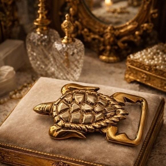 Vintage 1970s Solid BRASS Sea TURTLE Belt Buckle Heavy Cast 