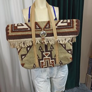 Vintage Lucky Brand Aztec Theme Canvas Tote Bag/beige Red 