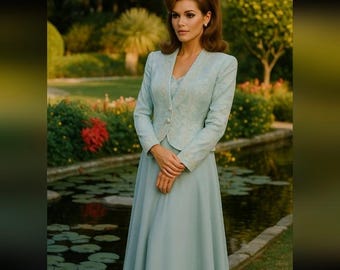 VINTAGE NAH NAH Petite Brocade Pearl Trim Blazer Size 14P Modern Medium