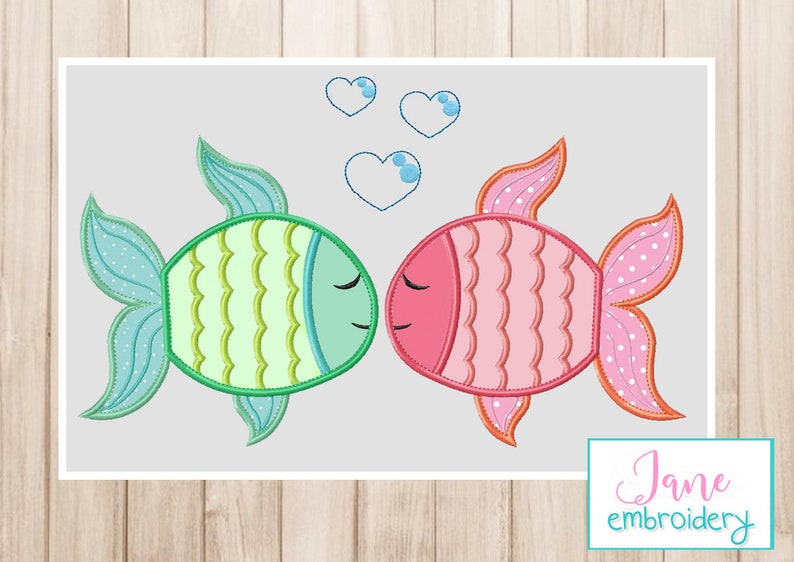 Machine Embroidery Designs Applique Love applique Valentines Days Fish Couple- Valentines Day  embroidery Fish embroidery