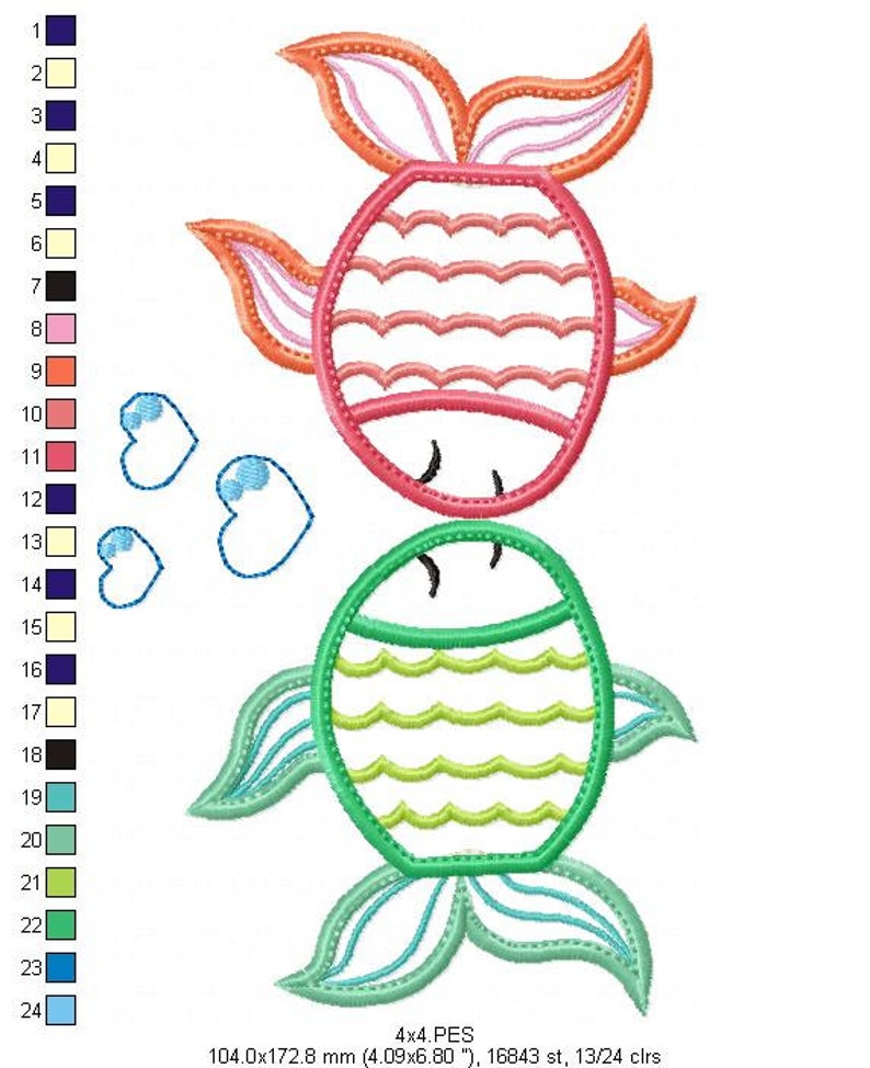 Machine Embroidery Designs Applique Love applique Valentines Days Fish Couple- Valentines Day embroidery Fish embroidery