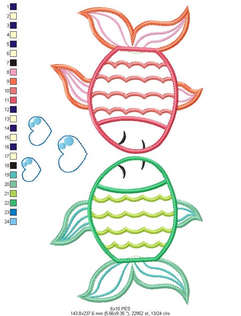 Machine Embroidery Designs Applique Love applique Valentines Days Fish Couple- Valentines Day embroidery Fish embroidery