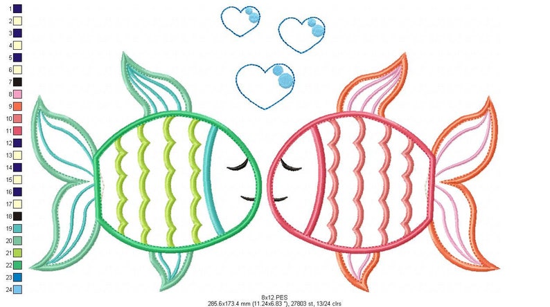 Machine Embroidery Designs Applique Love applique Valentines Days Fish Couple- Valentines Day embroidery Fish embroidery