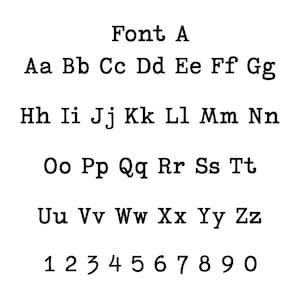 May include: Font A alphabet chart with uppercase and lowercase letters and numbers 1 through 0.
