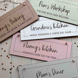 FULLY Personalised Wooden Sign Nanny&#39;s Kitchen, Grandma&#39;s Kitchen, Mum&#39;s Diner, Granny&#39;s Bakery, Craft Room, Workshop, Gift for her