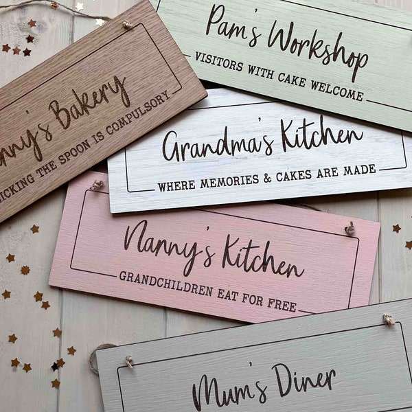 FULLY Personalised Wooden Sign Nanny's Kitchen, Grandma's Kitchen, Mum's Diner, Granny's Bakery, Craft Room, Workshop, Gift for her