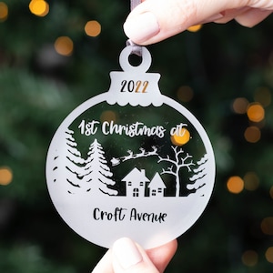 Personalised New Home Christmas Bauble 2023, 1st Christmas At Acrylic Decoration, Bespoke Christmas Gift Idea, Housewarming Gift