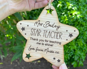 Personalised Thank You Teacher Gift, End of Term Star Teacher Sign, Teacher Teaching Assistant thank you for helping me to shine