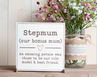 Personalised Step mum Definition Wooden Sign, Mother's Day Wooden Quote Plaque For Stepmum, Step mother