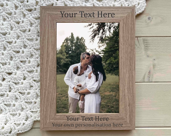 Custom Engraved Wood Photo Frame, Personalised Picture Frame Gift, Make Your Own Photo Frame, Any Text, 5x7 or 6x4