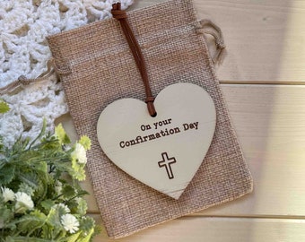 Confirmation Gift Tag, Wooden Engraved Confirmation Day Heart Sign, Confirmation Plaque Sign, Gift For Confirmation, Godchild Gift