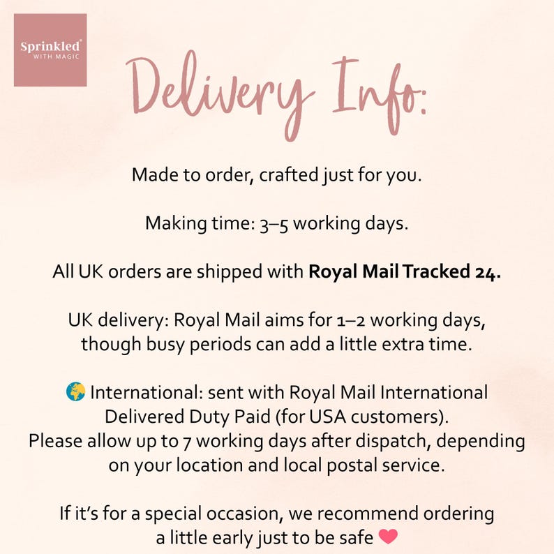 delivery info for personalised signs