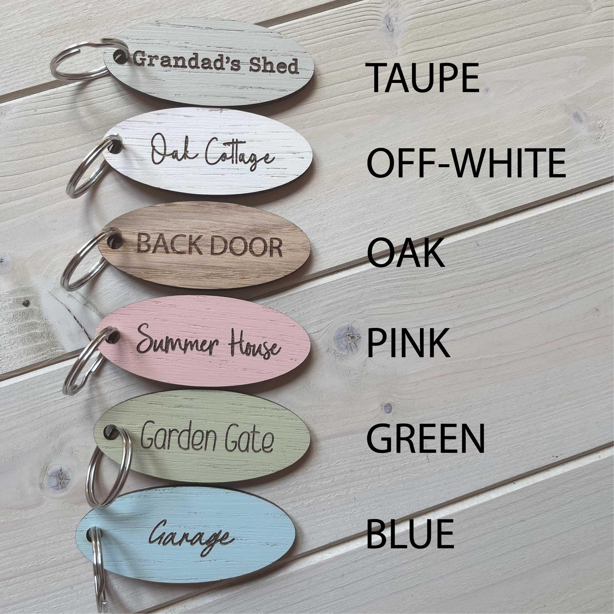 Personalised Wooden Keyring, Custom Oak Key Fob Gift, Engraved Shed ...