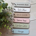 Personalised Wooden Keyring, Custom Key Fob in Blue, Pink, White, Taupe, Green, Oak; Shed, Door, Garage, Hotel, AirBnB, New Home Gift product logo