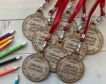 Personalised Outstanding Teacher Medal, End of Term Thank You Gift for Teacher, Teaching Assistant, Coach, Instructor, Tutor, Leader