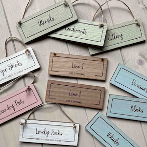 FULLY personalised Miniature Wooden Signs, different sizes available, any text custom made signs, wooden labels, organisation tags