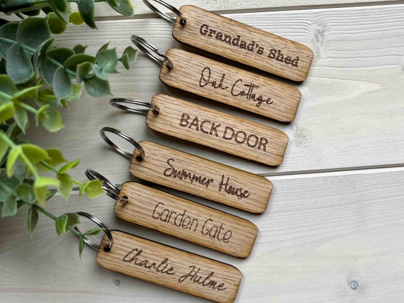 Personalised Oak Keyring, Custom Key Fob, Door, Shed Garage, Flat, Hotel, Air BnB, New Home Gift, Stocking Filler