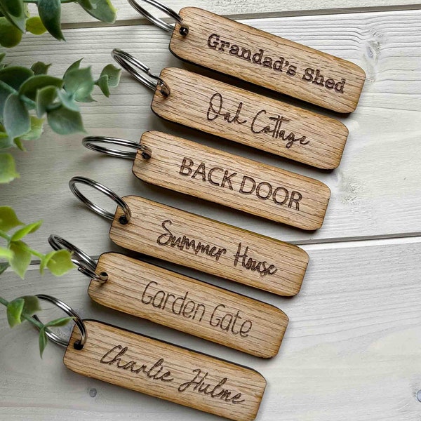 Personalised Oak Keyring, Custom Key Fob, Door, Shed Garage, Flat, Hotel, Air BnB, New Home Gift, Stocking Filler