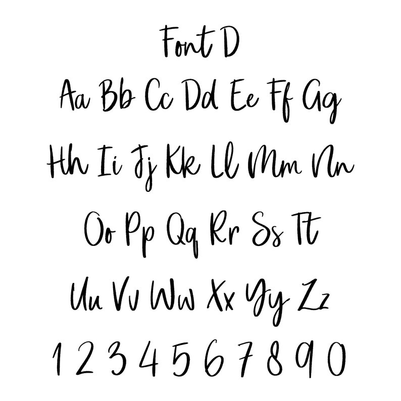 May include: Font D alphabet in black with uppercase and lowercase letters and numbers 1 through 0.