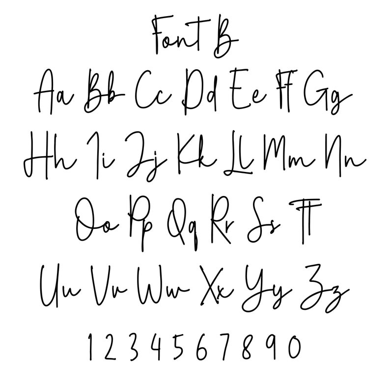 May include: Font B alphabet in a handwritten style. The letters are in lowercase and are written in a cursive script. The numbers 1 through 0 are also included in the image.