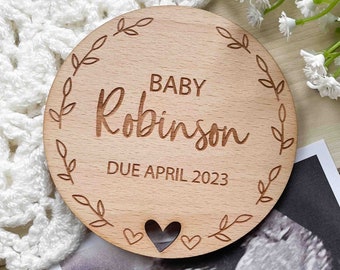 Personalised Pregnancy Announcement Sign, Pregnancy Reveal Plaque, Social Media Reveal Photo Prop, Baby Due Date Plaque, We&#39;re Expecting