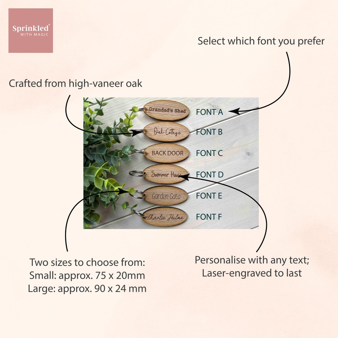 Personalised Wooden Keyring, Custom Oak Key Fob Gift, Engraved Shed ...