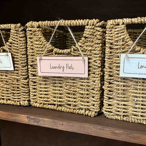 storage organiser wooden labels