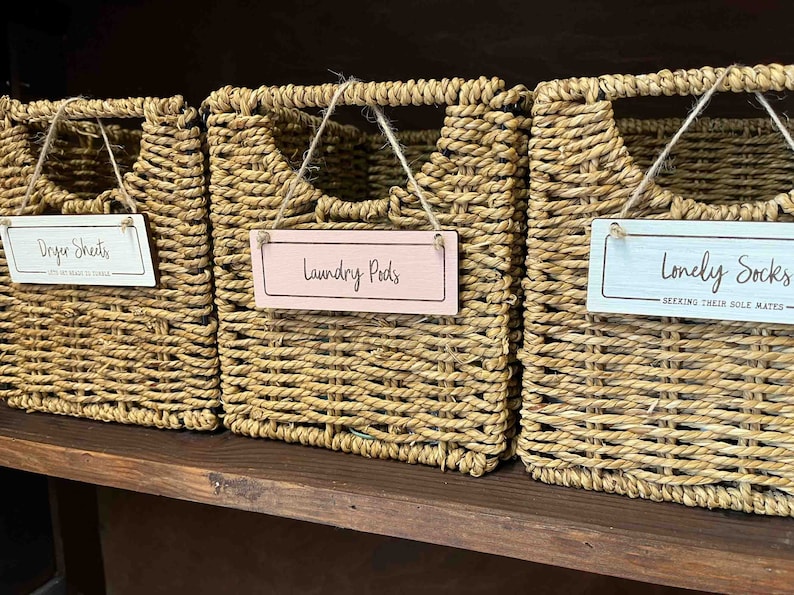storage organiser wooden labels