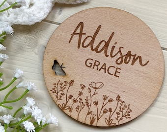 Personalised Baby Birth Arrival Sign, Social Media Photo Prop Disc, Name Announcement Sign, Baby Name Plaque, New Baby Gift, Name Plaque