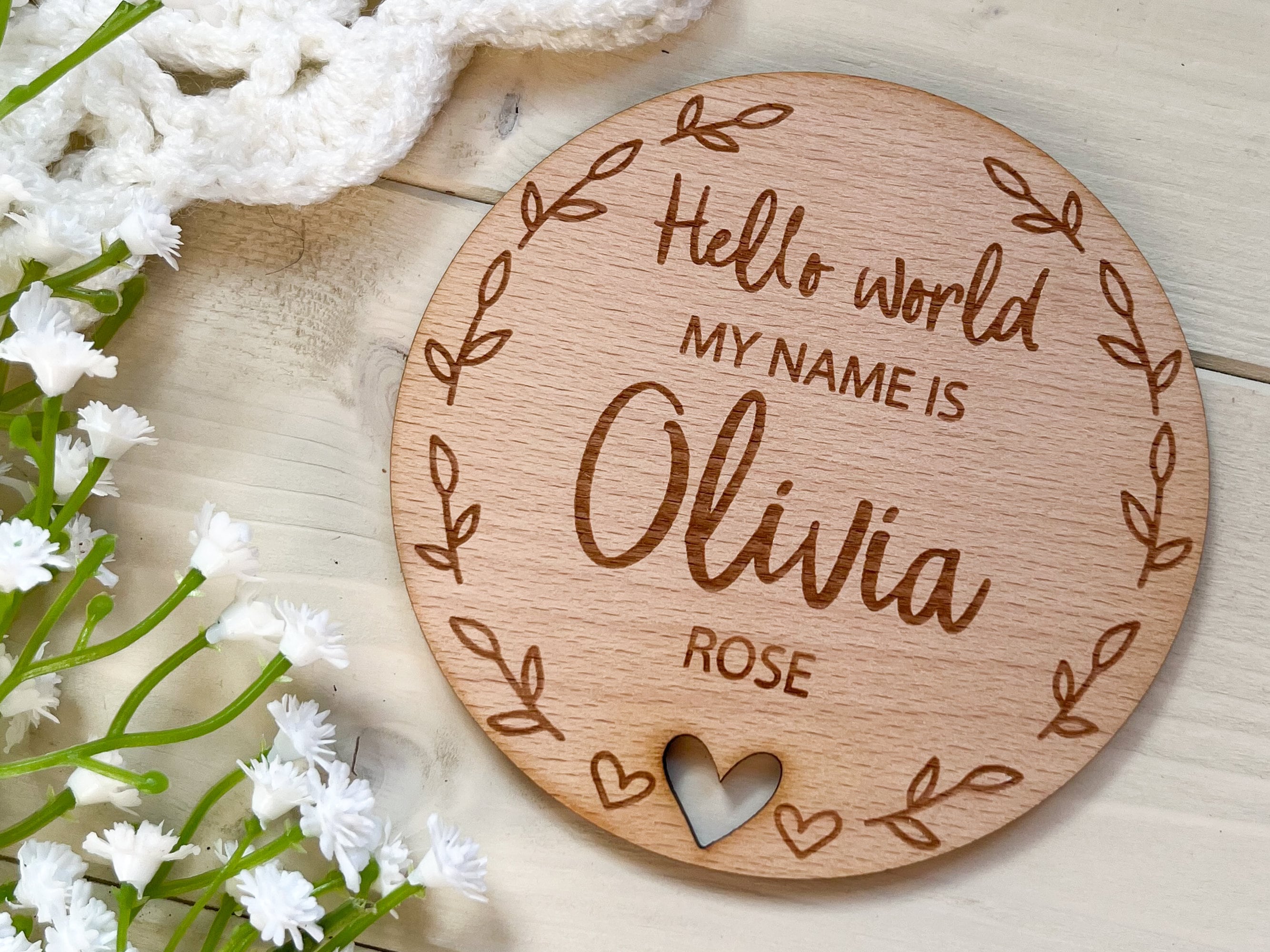 Baby Name Announcement Sign, Hello World My Name Is Plaque, Welcome To The World Disc, Personalised Wooden Name Reveal, Baby Birth Arrival
