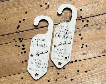 Personalised Santa Stop Here Sign, Father Christmas Door Hanger, Christmas Eve Sign, Kids Xmas Eve Box Gift